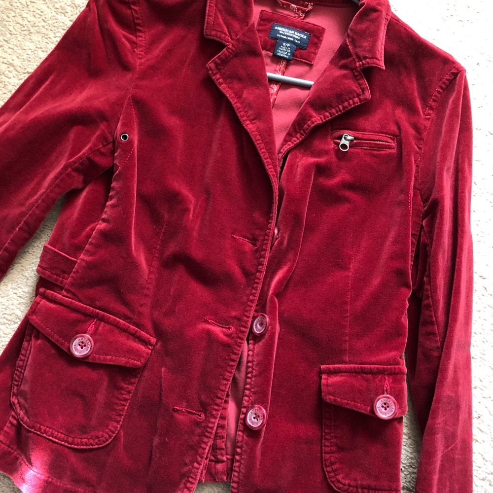 Red velvet blazer American Eagle